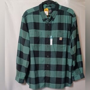 Carhartt Men's Plaid Flannel Button Down Long Sleeve Shirt. 4XL
